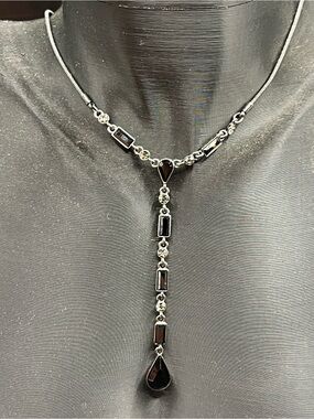 Givenchy Black and Silver Y-Drop Necklace 16” NWOT